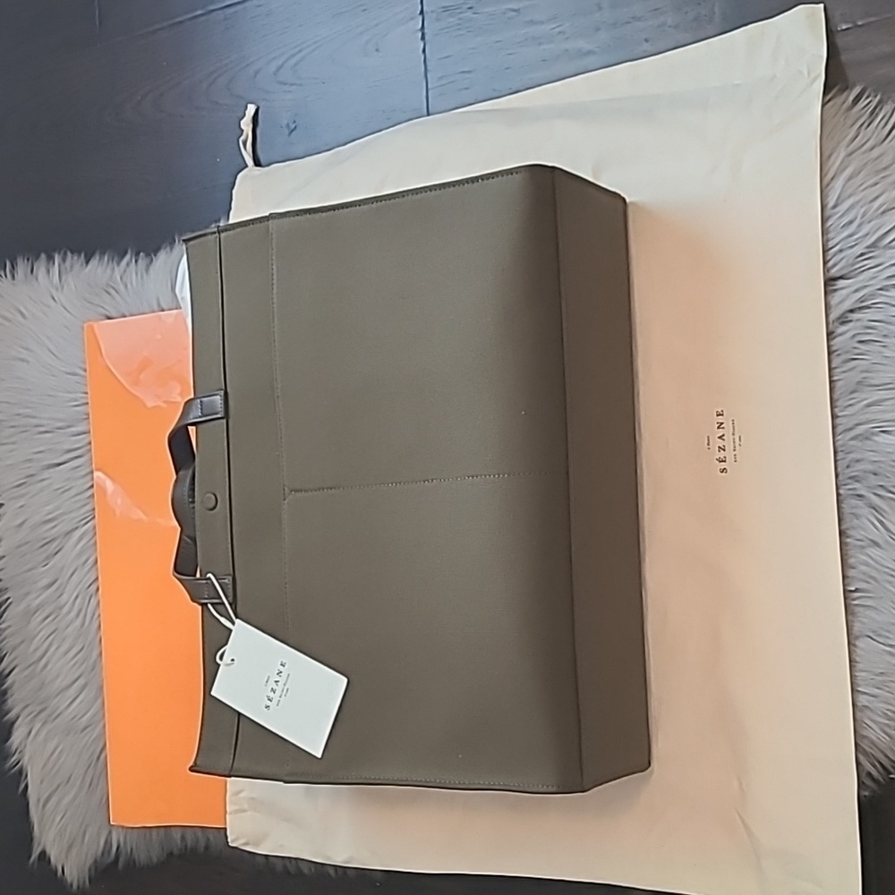 Nwt! Sezane le cabas tote bag in khaki - Picture 10 of 10